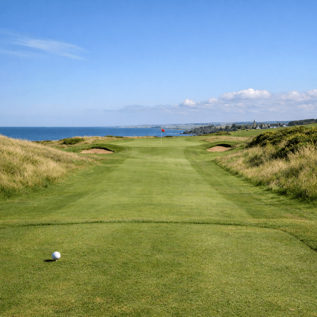 Scenic golf course with lush green fairways and rolling hills